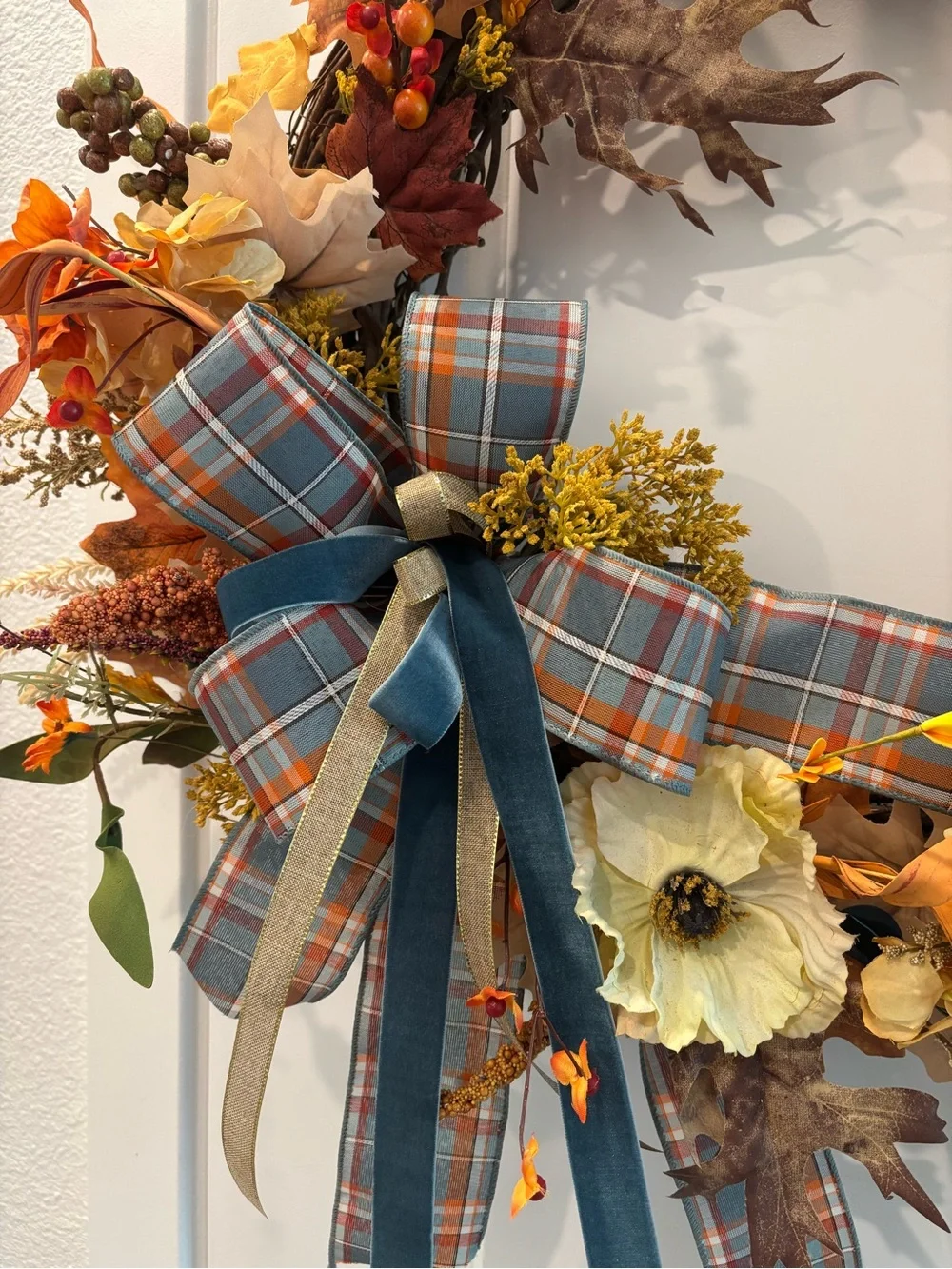 Handmade Wreath Autumn Harvest Fall Poppy Focal Removable Bow Final